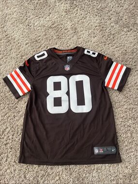 Nike Brown Cleveland Browns #80 Football Jersey with White & Orange Accents
